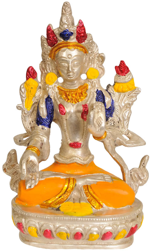 5" Handmade Brass Green Tara Statue Tibetan Buddhist Deity
