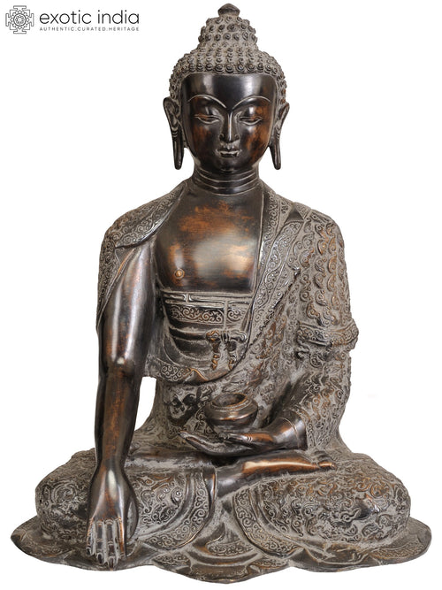 13" Handmade Brass Buddha Bhumisparsha Mudra Tibetan Buddhist Statue