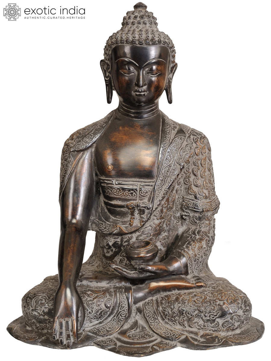 13" Handmade Brass Buddha Bhumisparsha Mudra Tibetan Buddhist Statue