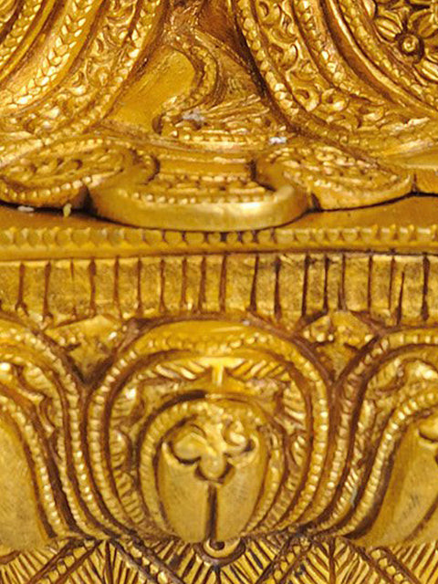 10" Shakyamuni Buddha  Preaching His Dharma (with Decorated Robe and Auspicious Symbols on Reverse) In Brass | Handmade | Made In India
