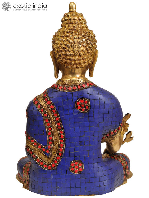 14" (Tibetan Buddhist Deity) Lapis Healing  Buddha In Brass | Handmade | Made In India