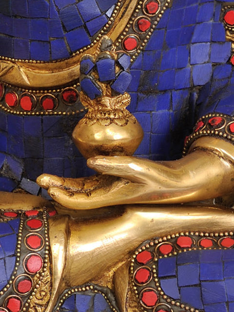 14" (Tibetan Buddhist Deity) Lapis Healing  Buddha In Brass | Handmade | Made In India