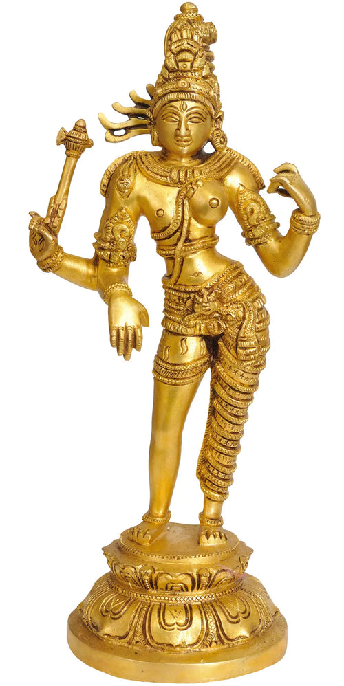 12" Ardhanarishvara Brass Statue Handmade Home Decor