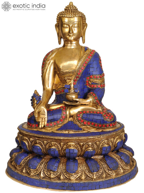 16" Medicine Buddha Brass Statue with Life Scenes Handmade