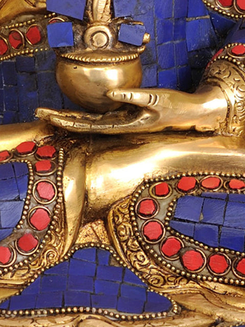 16" (Tibetan Buddhist Deity) The Medicine Buddha - Scenes from the Life of Buddha Depicted on Reverse In Brass | Handmade | Made In India