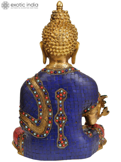 14" The Medicine Buddha with Myrobalan (Arura) Plant (Tibetan Buddhist Deity) In Brass | Handmade | Made In India