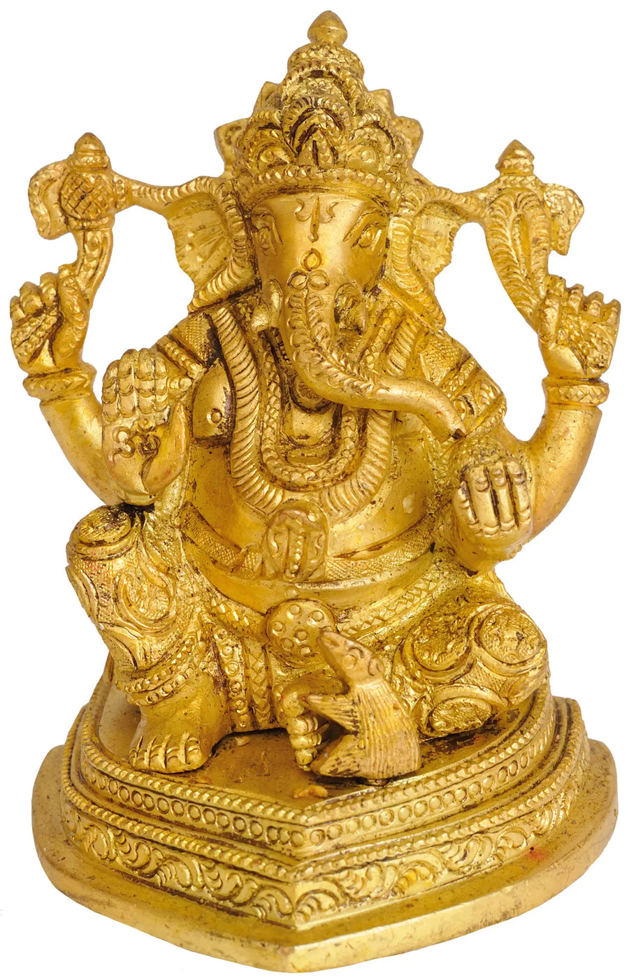 4" Brass Ganesha Statue Granting Abhaya Handmade