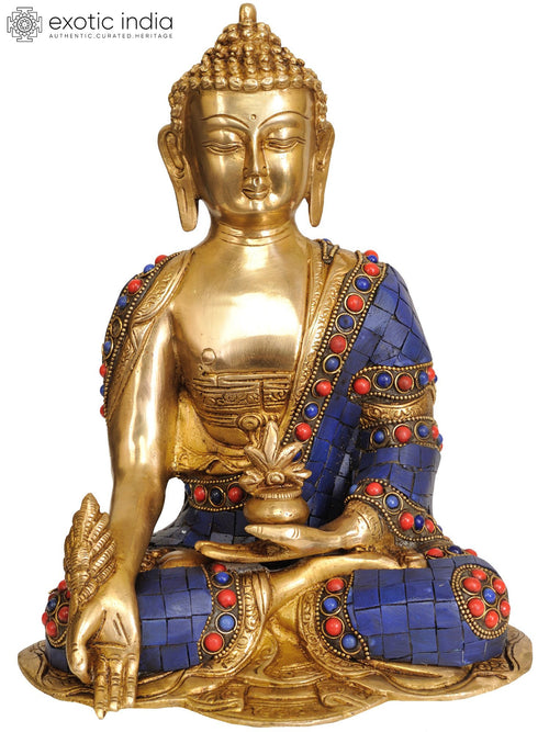 9" Medicine Buddha Tibetan Brass Statue Handmade