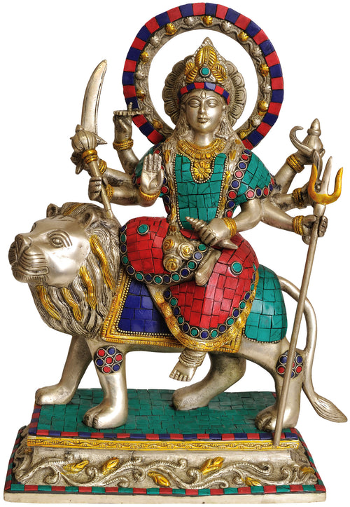 14" Ashtabhuja Durga Brass Statue Handmade