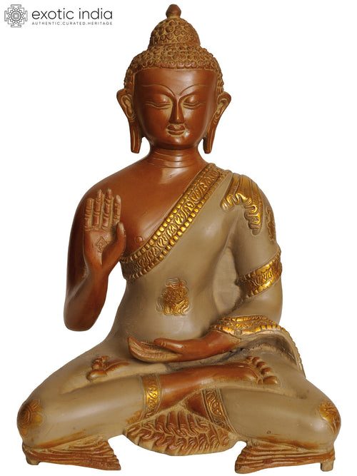 10" Handmade Lord Buddha Abhaya Mudra Brass Statue