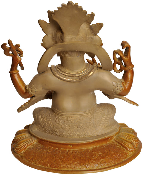 11" Lord Ganesha with Radish, Parashu, Rudraksha and a Bowl of Modak In Brass | Handmade | Made In India