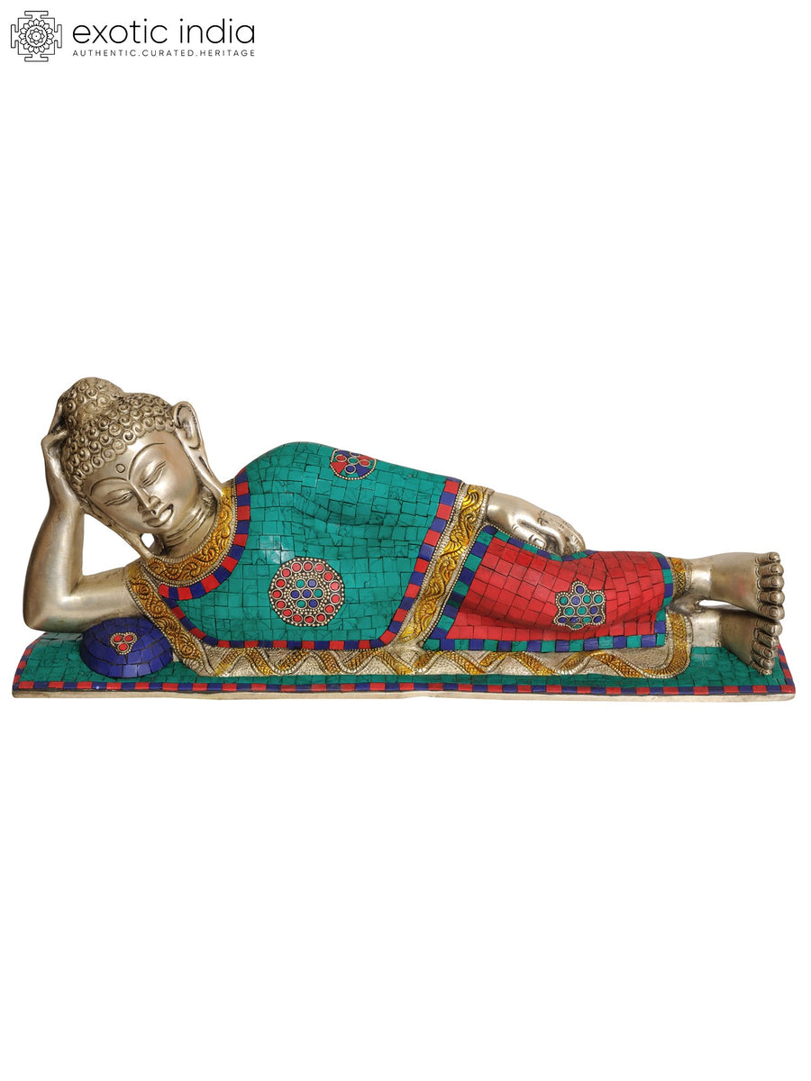 19" Handmade Relaxing Buddha Brass Statue