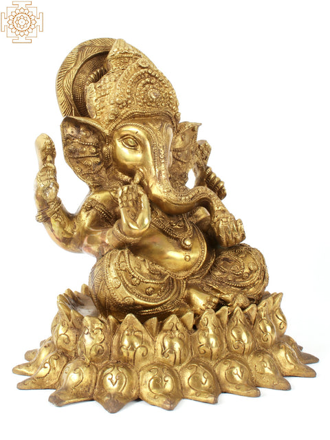 13" Kamalasana Ganesha In Brass | Handmade | Made In India