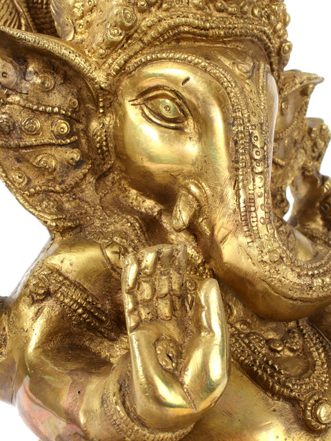 13" Kamalasana Ganesha In Brass | Handmade | Made In India