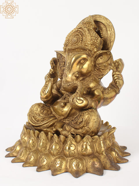 13" Kamalasana Ganesha In Brass | Handmade | Made In India