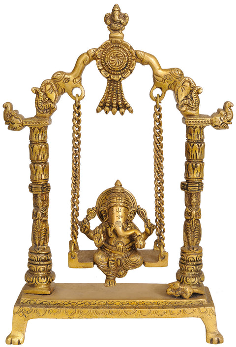 12" Lord Ganesha on a Swing In Brass | Handmade | Made In India