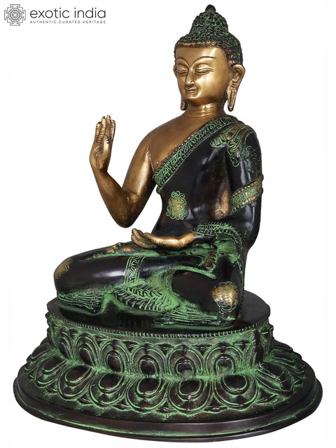 13" Lord Buddha Idol in Granting Abhaya - Tibetan Buddhist Deity Brass Statue