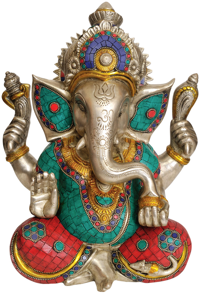 12" Lord Ganesha Brass Statue Handmade
