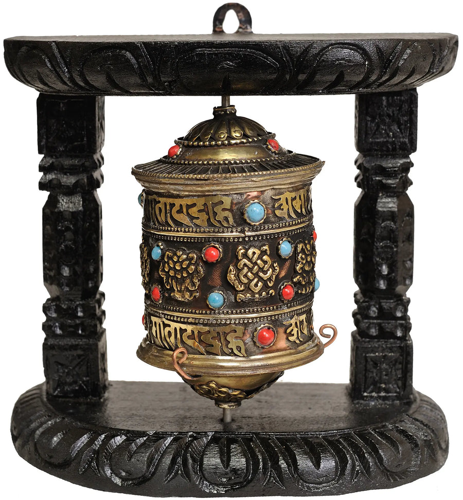 Tibetan Buddhist Brass Prayer Wheel Statue