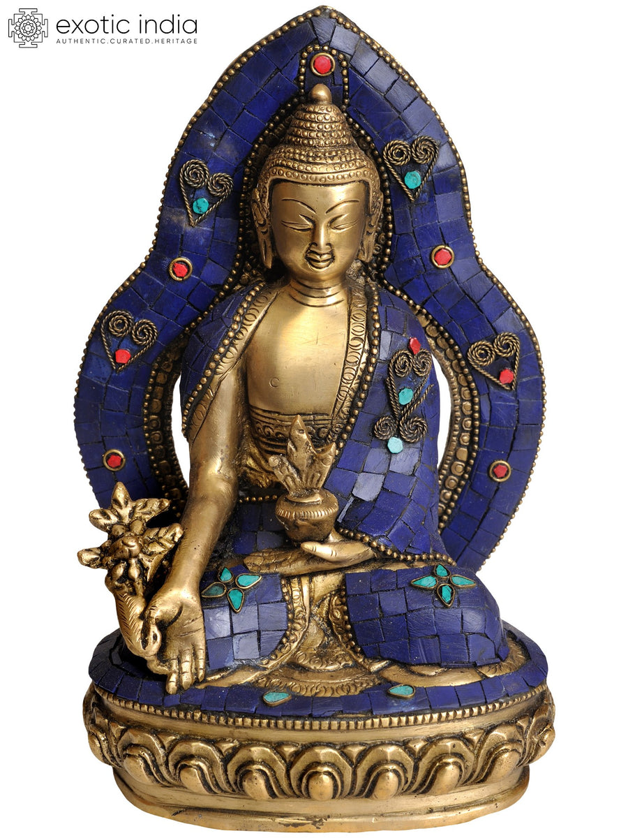 9" Enthroned Medicine Buddha Brass Statue Handmade