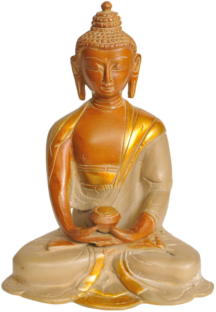 6" Handmade Brass Buddha Statue in Dhyana Mudra Meditation Pose