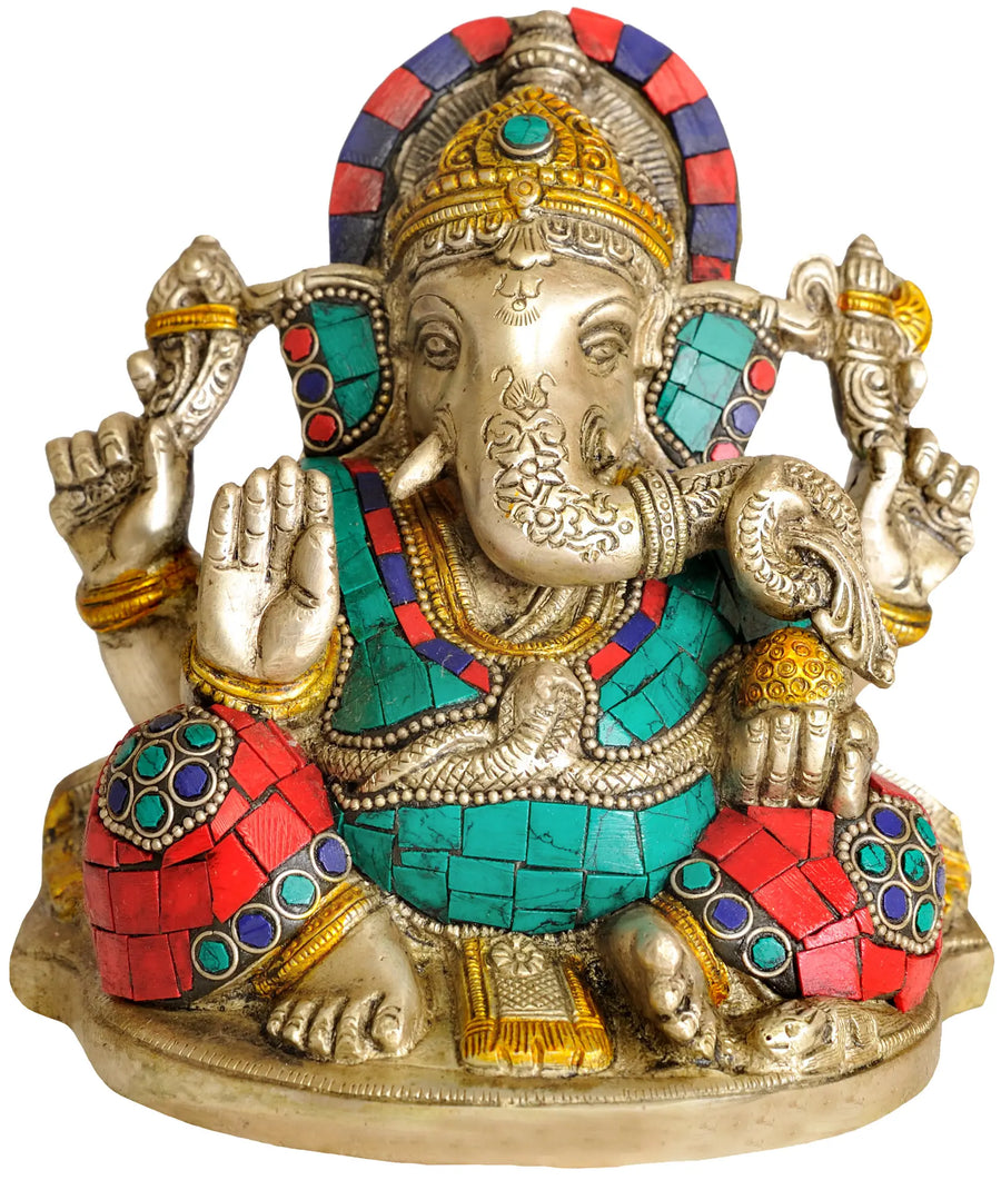 6" Lambodara Ganesha Handmade Brass Statue for Pooja