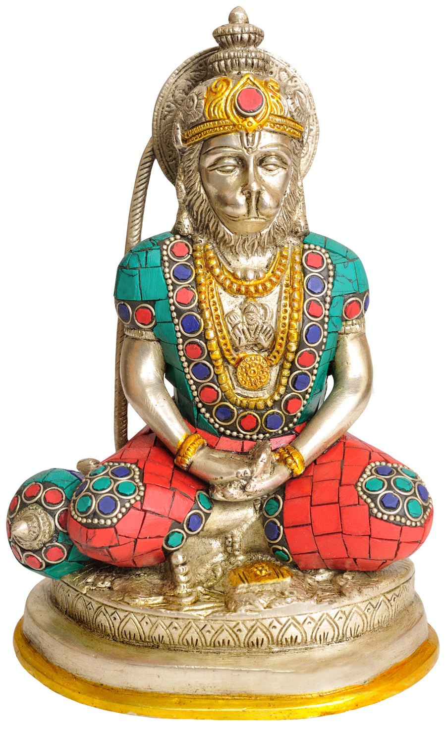 7" Hanuman In Dhyana Mudra Brass Statue Handmade