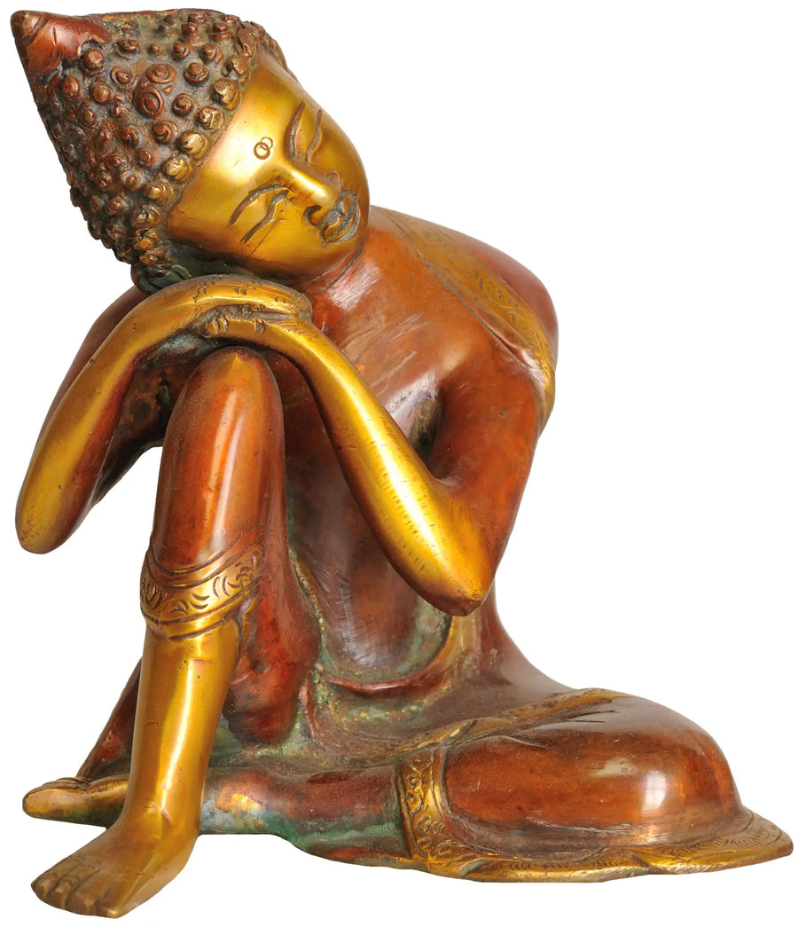 6" Thinking Buddha Brass Statue Handmade