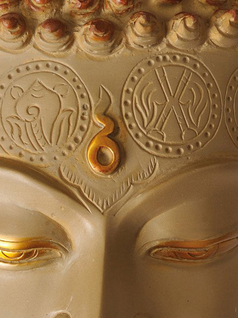 11" Lord Buddha Wall Hanging Mask (Forehead Engraved with Auspicious Symbols) in Brass | Handmade | Made in India