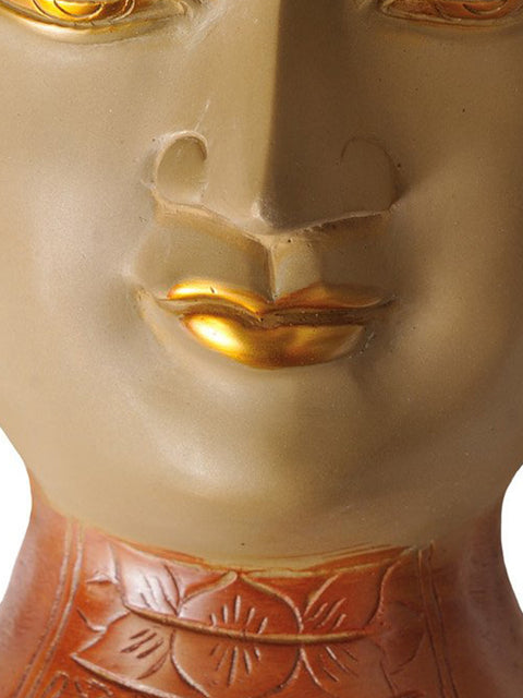 11" Lord Buddha Wall Hanging Mask (Forehead Engraved with Auspicious Symbols) in Brass | Handmade | Made in India