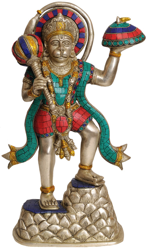 14" Sankat Mochan Hanuman Brass Statue Handmade