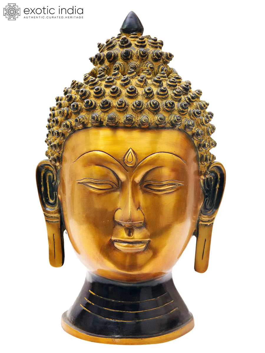 15" Large Lord Buddha Head Brass Statue Handmade