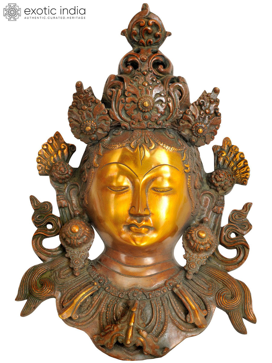 12" Brass Goddess Tara Buddhist Wall Hanging Mask Handmade