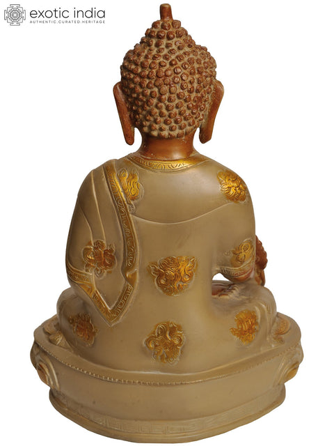 12" The Medicine Buddha Seated on Lotus Pedestal (Tibetan Buddhist Deity) In Brass | Handmade | Made In India