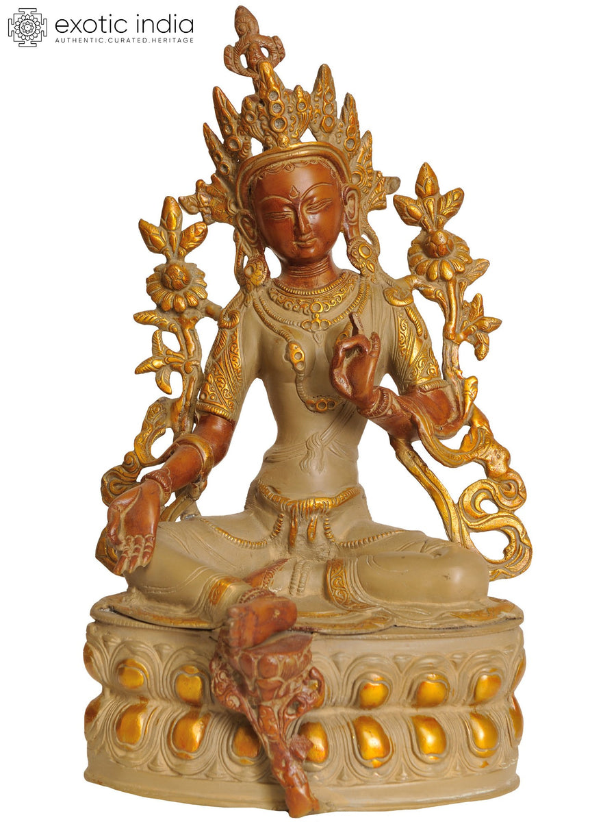 14" Green Tara Brass Statue Tibetan Buddhist Handmade