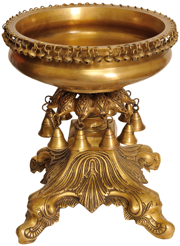 Brass Urli Bowl with Hanging Bells and Ghungroos