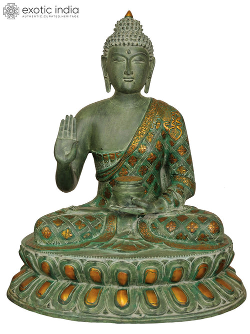 28" Large Brass Buddha Statue in Abhaya Mudra Handmade