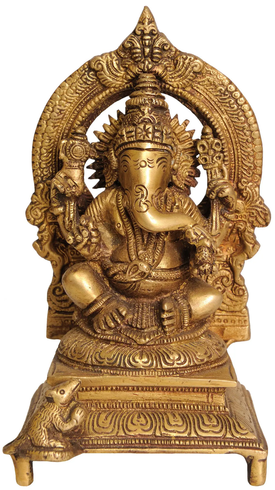 7" Enthroned Ganesha Brass Statue Handmade