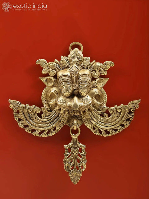 11" Kirtimukha Wall Hanging Mask (Ward off Evil) in Brass
