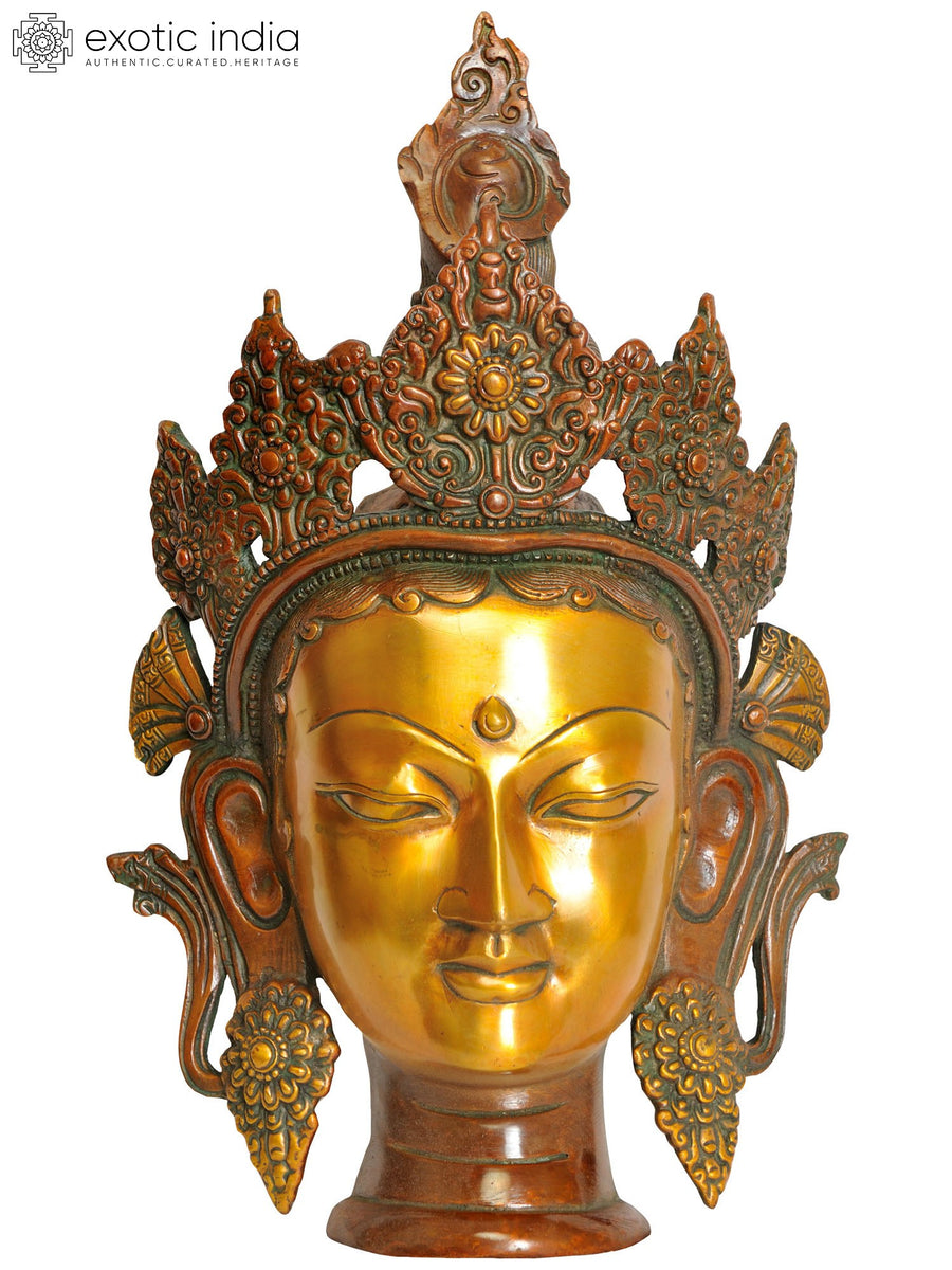 14" Goddess Tara Brass Wall Hanging Mask - Tibetan Buddhist Deity