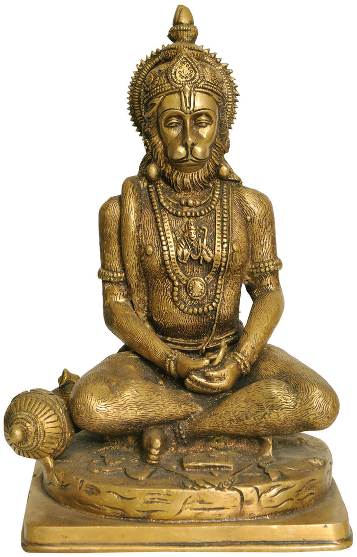 11" Handmade Lord Hanuman Brass Statue in Dhyana Mudra