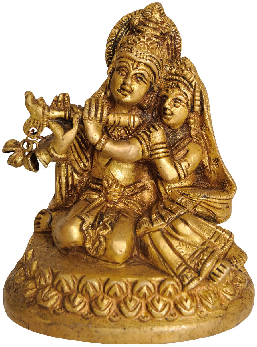 3" Radha Krishna Handmade Brass Statue