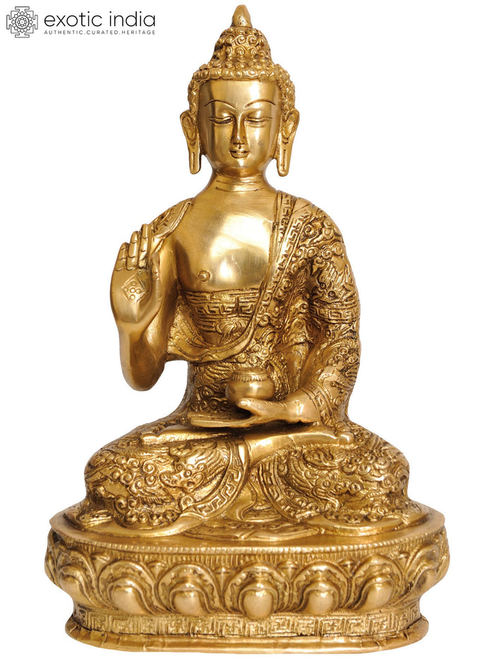 10" Handmade Preaching Buddha Brass Statue with Auspicious Symbols