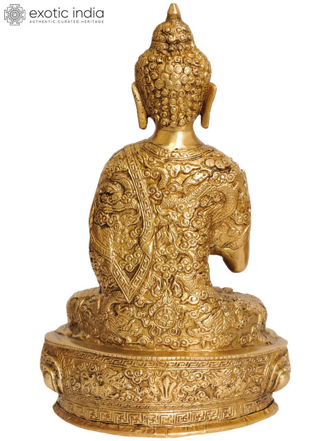10" Preaching Buddha (Robes Decorated with Auspicious Symbols) In Brass | Handmade | Made In India