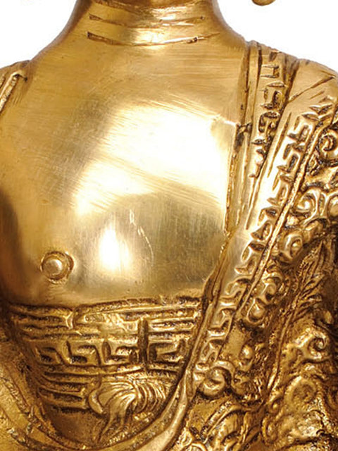 10" Preaching Buddha (Robes Decorated with Auspicious Symbols) In Brass | Handmade | Made In India