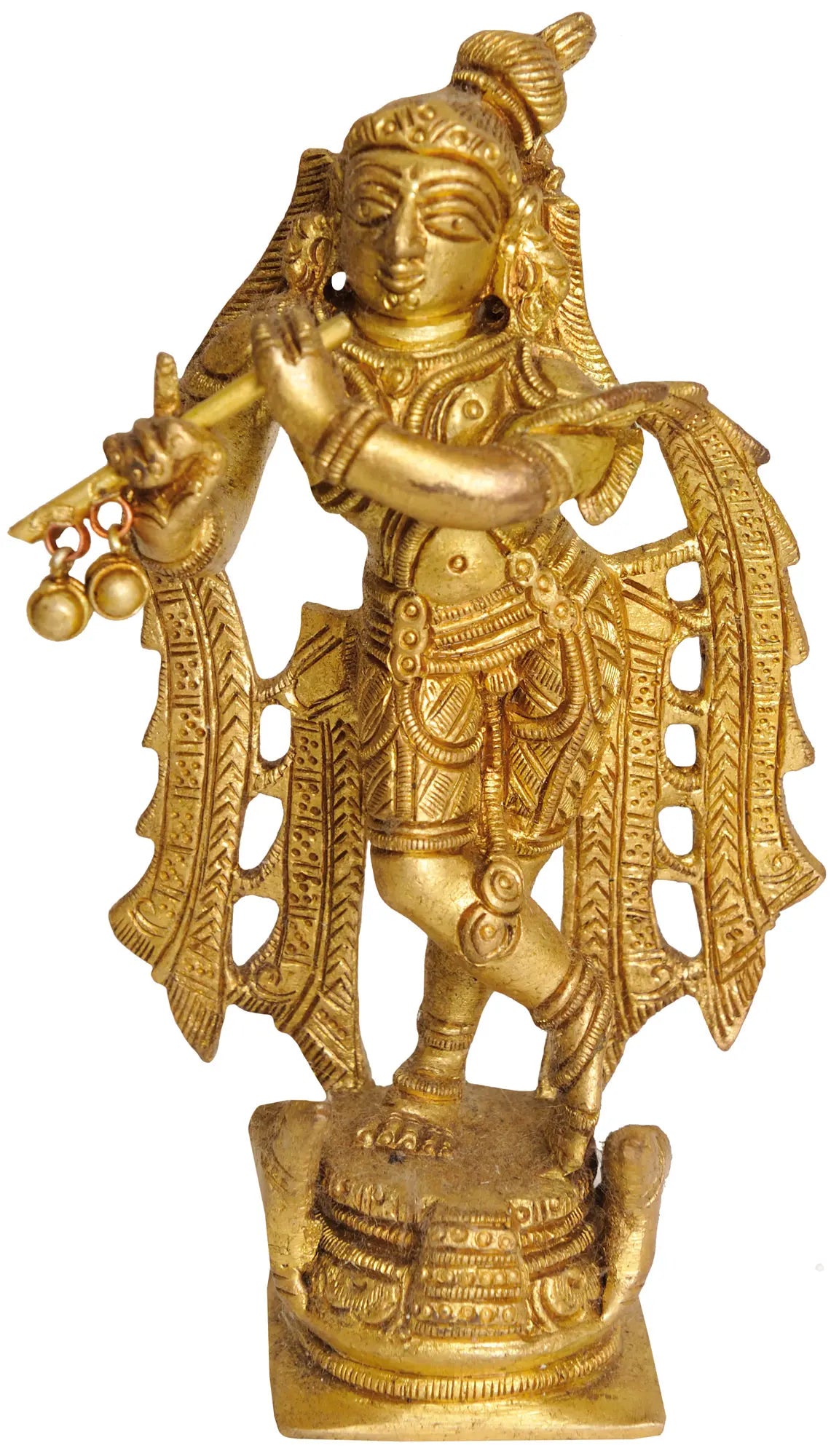 5" Shri Krishna Playing on Flute In Brass | Handmade | Made In India
