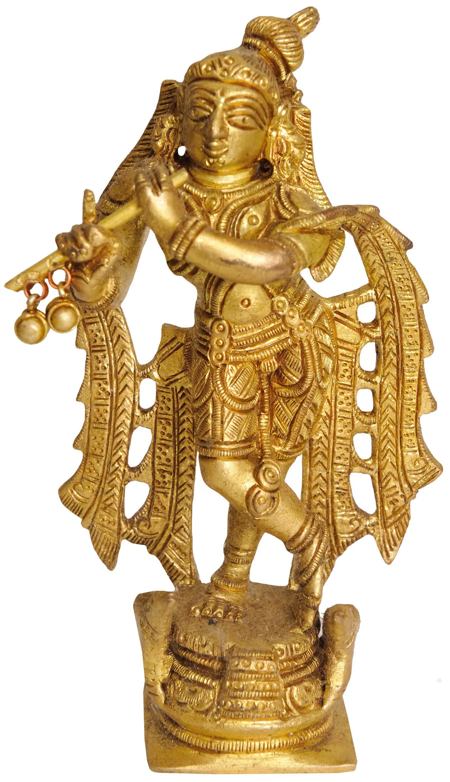 5" Krishna Playing Flute Brass Handmade Statue for Pooja