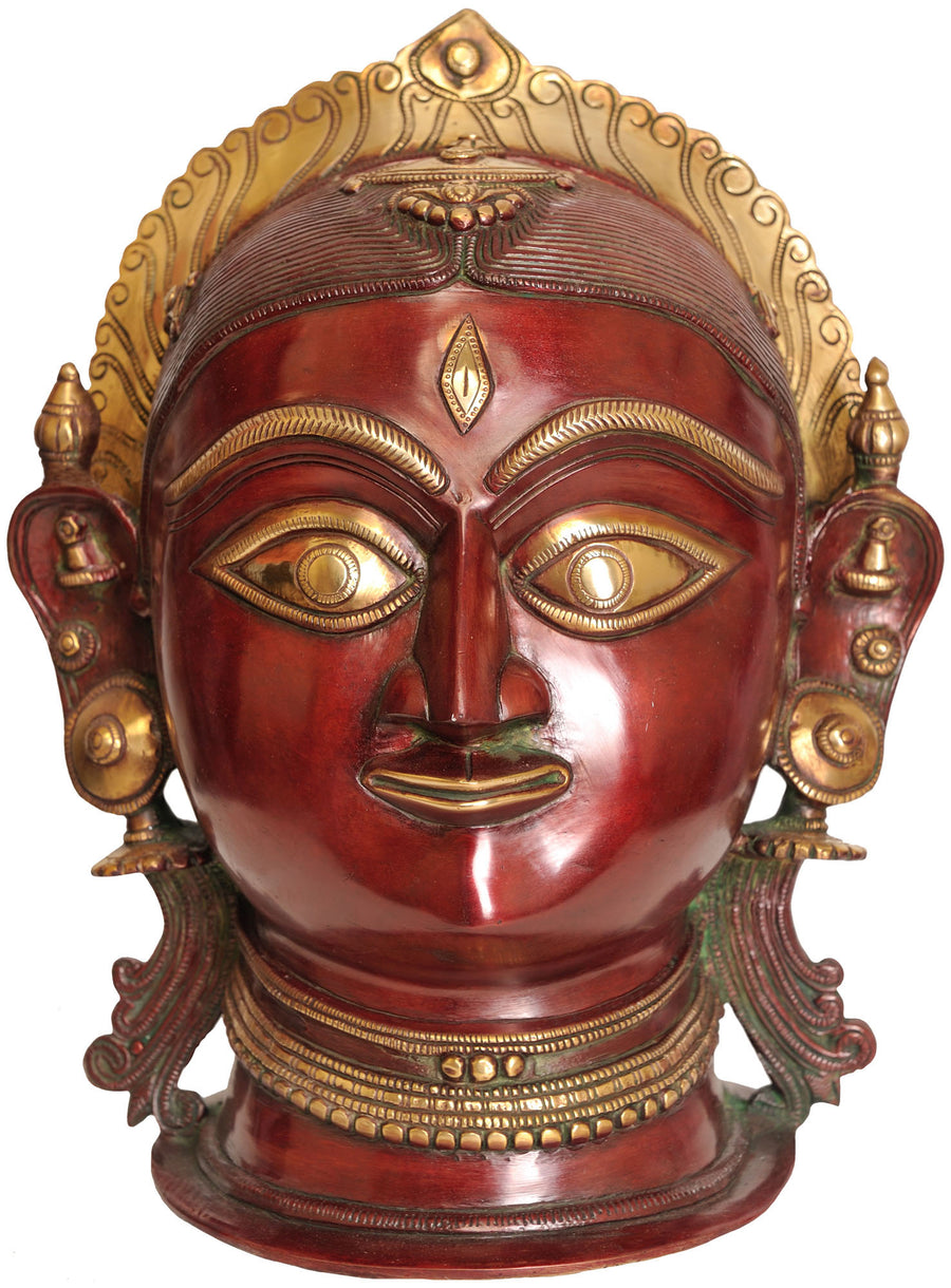 11" Goddess Parvati Head Brass Statue Handmade