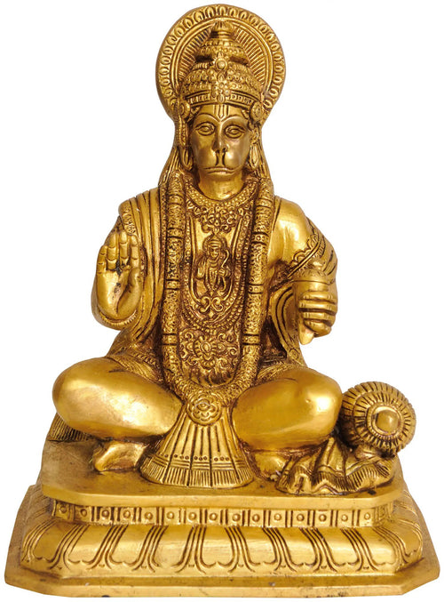 8" Handmade Lord Hanuman Brass Idol with Rama in Heart