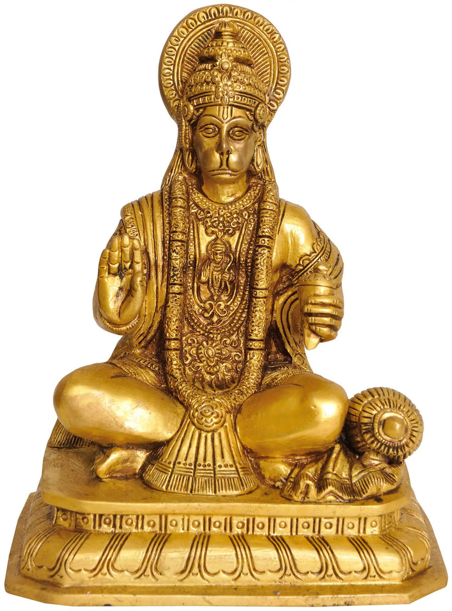 8" Handmade Lord Hanuman Brass Idol with Rama in Heart